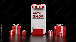 3D animation of gift boxes and a phone designed for an online store Stock Video