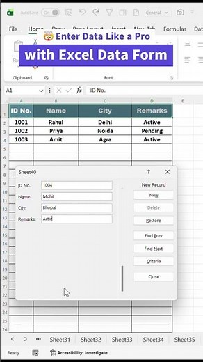 Enter Data Like a Pro with Excel Data Form || Fast Data Entry Trick #exceltricks #excel