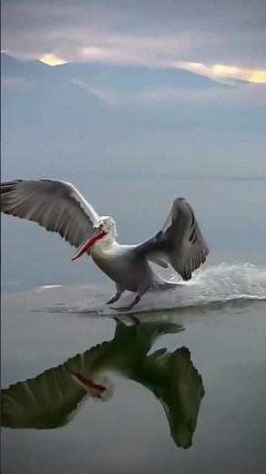 American white PELICAN touching down to feed 🌊