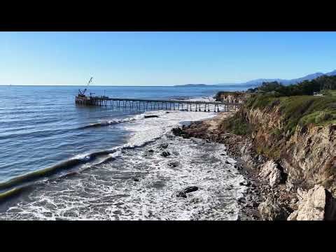 Carpinteria Pier and Pacific Ocean California 4K Aerial