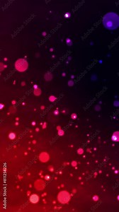 Soft bokeh and particle background. Defocused dust bokeh moving diagonally background with flying bright particles over red blue color background.