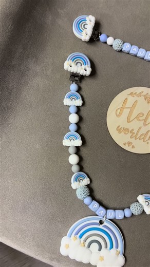 Schnullerkette & Beißringkette & Kinderwagenkette für Paul auch erhältlich in rosa 🩷#schnullerkette #kinderwagenkette #handmade #geschenkzurgeburt #personalisierterkamm