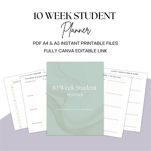 10 Week Student Planner: Printable Study Planner PDF, Canva Editable School Success Organizer - Etsy