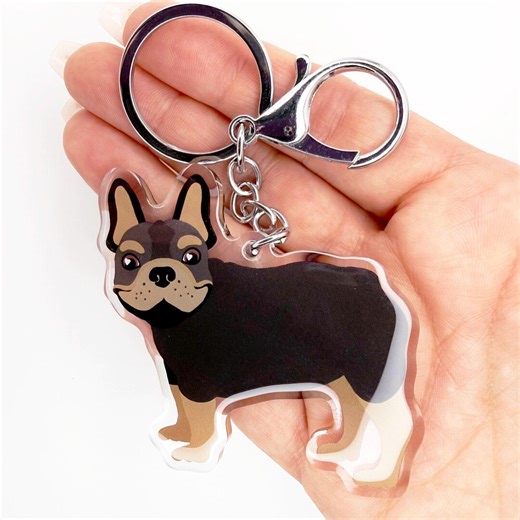 Black and Tan French Bulldog Keychain, Double-sided Acrylic Frenchie Charm - Etsy