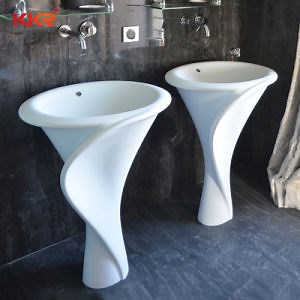 [Hot Item] Solid Surface Bathroom Free Standing Pedestal Wash Basin Bathroom Sink