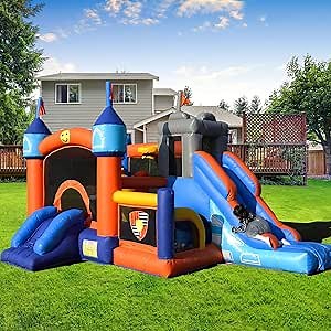 16FT x 12FT Commercial Inflatable Bounce House with Slides & Ball Pit, Ring Toss Game, Basketball Hoop and Obstacle Courts Included,Jumping Castle for-| 100% PVC| (1100W Air Blower)