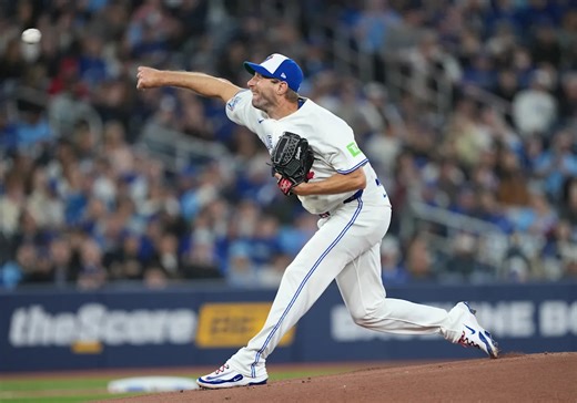 Max Scherzer leaves start for injury-ravaged Blue Jays after two innings
