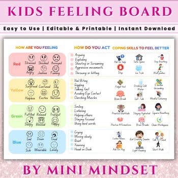 Feelings Chart for Kids Printable | Emotional Regulation & Coping Skills Chart