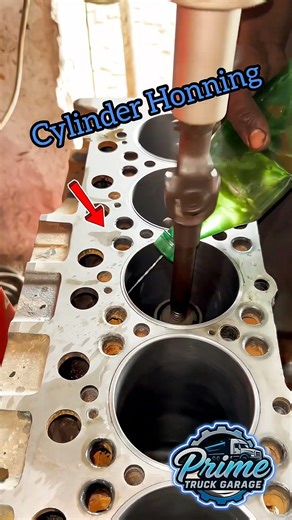 Engine Cylinder Honing Process 🔧 #engine #mechanic #truck #honing #cylinder #truck #shorts #fyp