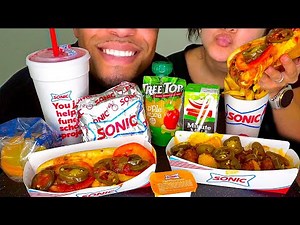 ASMR EATING SONIC JERRY WIFE CHILI CHEESE HOT DOG CHEESY FRIES HASH BROWNS MUKBANG NO TALKING