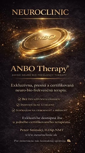 🎬 ANBO Therapy® | Neuroclinic 🟡 ANBO Therapy® Amino Neuro Bio Frequency Therapy Moderná neuro-biofrekvenčná terapia, ktorá sa aplikuje cielene, individuálne a neinvazívne s dôrazom na funkciu, regeneráciu a rovnováhu organizmu. 🔵 Charakter terapie • presná frekvenčná modulácia • individuálne nastavené protokoly • podpora neuromuskulárnej koordinácie • kontrolovaný regeneračný proces 🟢 Využitie • funkčné poruchy pohybového aparátu • svalové preťaženie a bolesti • spomalená regenerácia • optim