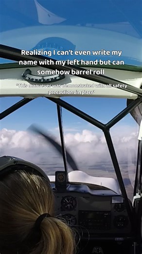 Pilot Mercedes | Aviation, Podcasting & TV Production on Instagram: "Me: struggles to write my own name left-handed Also me: does a barrel roll in an aerobatic aircraft Different hands, different priorities. (All safety measures were followed — this is trained/properly briefed aerobatics!) Tag your pilot friend who can spin but can't write with their opposite hand 😂 #Flying #AviationDaily #PilotHumor #AirplaneSpin"