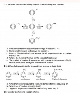 Q3. Benzene Reaction Scheme (Based on Diagram)a. What type of... | Filo