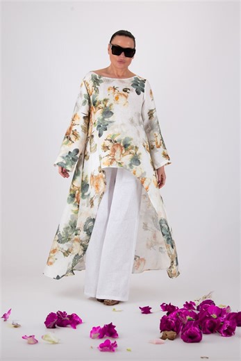 Floral Linen Tunic Set, Long Sleeve Plus Size Outfit Jesika - Etsy