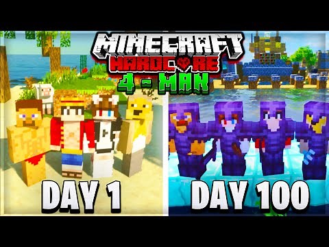 We Survived 100 Days In Hardcore Minecraft on a Survival Island - Four Man Survival (Squads)