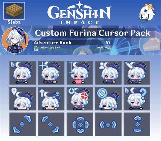 Genshin Impact Furina Cursor Pack – Custom Animated Pixel Art Custom Mouse Pointers for Windows"