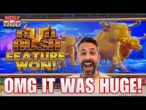 THE BULLS WERE PAYING!! HUGE WIN on the BULL RUSH SLOT MACHINE!