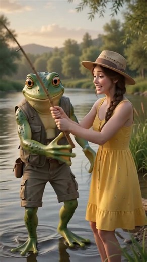 Man frog woman fishing fish #disney
