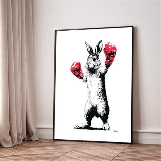 Boxing Rabbit Canvas Wall Art, Animal Illustration Print, Red Boxing Gloves Artwork, Fun Animal Decor, Modern Canvas Wall Decoration - Etsy