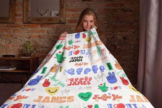 Personalized ASL Name Blanket, Primary Colors, Interpreter Gift - Etsy