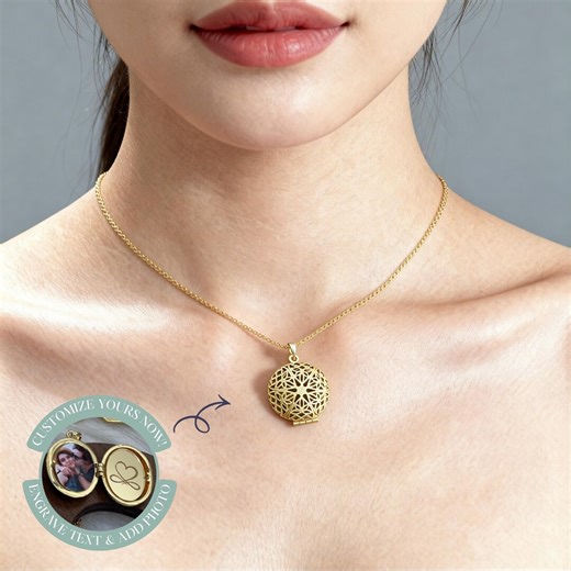 Filigree Round Locket Necklace, Gold Diffuser Jewelry Pendant, Vintage Circle Photo Locket Keepsake Gift - Etsy