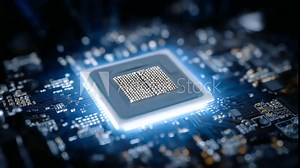 Extreme close-up showing contact between CPU and socket, reflecting the precision of modern technology and the complexity of computer internals