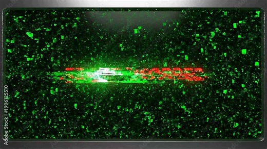 Digital malfunction with flickering screens displaying error messages and glitch effects in a high-tech environment