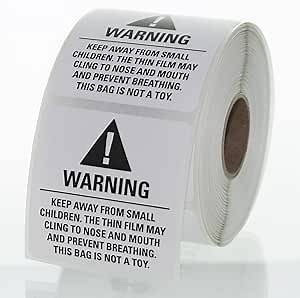 Suffocation Warning Labels - 2 x 2, 500 Labels per Roll - Permanent Adhesive, White Matte - Safety Stickers for Bags, Packaging, & Shipping Compliance - White Labels, Black Text - LabelValue