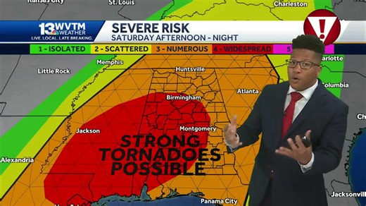 Significant Storms in Alabama: Tornadoes, powerful winds, and large hail impacts Alabama's weather forecast this weekend