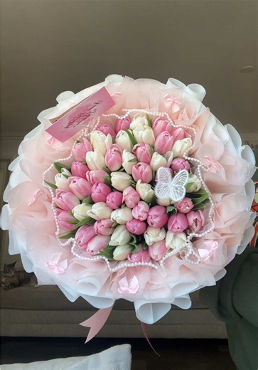 Beautiful 50 Pink & White Tulip Bouquet