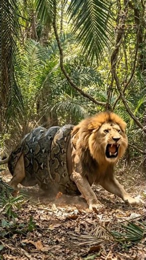 Lion Trapped in a Python’s Grip