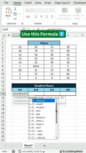 SMALL & AGGREGATE Functions in Excel Explained (Smart Data Trick) #excel #excelshorts