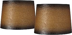 Set of 2 Tapered Drum Lamp Shade (Pre-Assembled) s Distressed Crackle Brown Large 13" Top x 15" Bottom x 10" Slant Spider with Replacement Harp and Finial Fitting - Springcrest