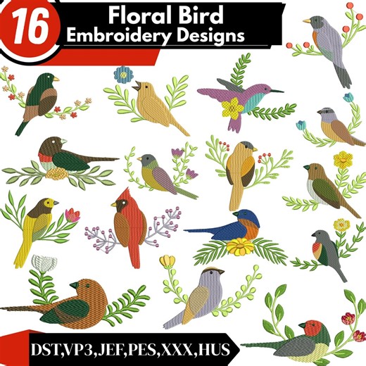 Floral Bird Embroidery Design, Elegant Floral Bird, Vintage & Boho Floral Bird, Watercolour Style Floral Bird, Machine Embroidery Design - Etsy