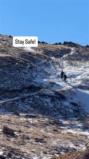 1.7K views · 20 reactions | These people were coming down the mountain when one of them suddenly started sliding… it looked really scary! Fortunately, they didn’t fall off the edge. Stay safe when hiking in the snow! Wear proper hiking shoes and avoid areas that aren’t safe without the right gear. (This video was taken right after the incident.) #staysafe #hikingshoes #mountains #hiking #colorado | Colorado Business Finder | Facebook