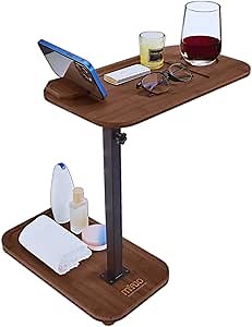 Side Table for Couch, Swivel TV Tray Table & 360° Rotating Phone Holder, Couch Arm Tray Tables, Small Side Table for Small Spaces, C Shaped End Table Couch Tables That Slide Under (Tan)