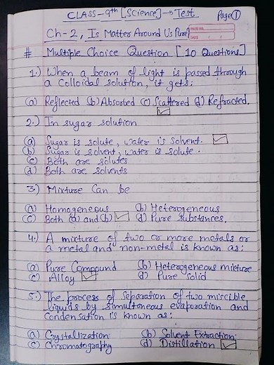Class 9 Science MCQ Chapter 2 - Is Matter Around Us Pure? Term 1 exam | Study notes classes