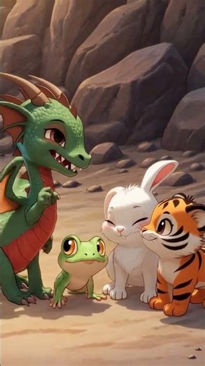 Dragon + Tiger + Toad + Rabbit = What Kind of Monster Is This?! 😱 #cutecartoon #animalfriends