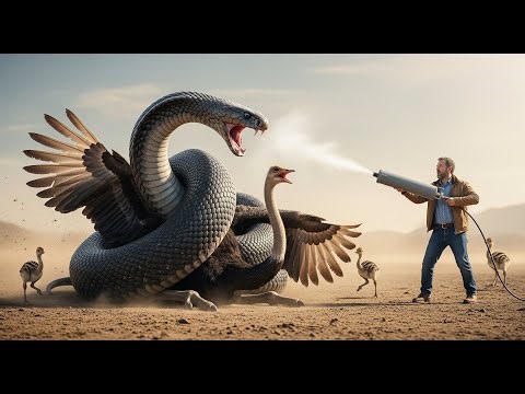 Giant Black Cobra Attacks Ostrich in Open Field | Man’s Shocking Rescue Caught in 8K