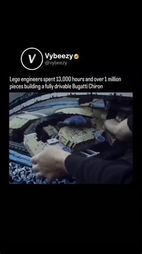 vybeezy on Instagram: "In 2018, engineers at The Lego Group set out to do something that sounded impossible on paper. Not a model… not a display piece… but a real, full scale, drivable Bugatti Chiron built entirely out of LEGO Technic parts. It took over 13,000 hours of labor and more than one million pieces to bring the project to life. Every curve, every detail, every surface was recreated at 1:1 scale until it mirrored the real hypercar with almost stubborn accuracy. But the wildest part? The