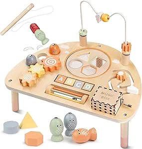 Activity Table for 1 Year Old, Montessori Toys for 1 2 Year Old Girls Boy Gifts, 8 in 1 Wooden Sensory Play Table for Toddler 1-3, Learning Toys for Baby 12-18 Months 1st Christmas Birthday Gifts