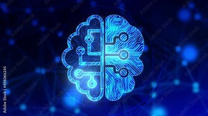 4K Loop digital Robotic system Artificial intelligence AI brain Animation. big data flow analysis, deep learning modern technologies. Robotic system. Intellectual programming of future human.