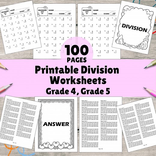 100 Printable Division Worksheets for 4th, 5th Grade Math Practice, Instant Download, Math Drills & Homework Drills, Math Confidence - Etsy