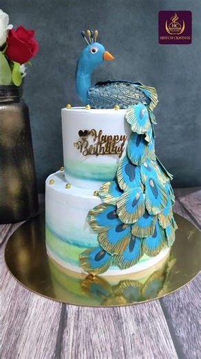 Gorgeous Blue & Gold Peacock Birthday Cake | Amazing Cake Decorating Ideas
