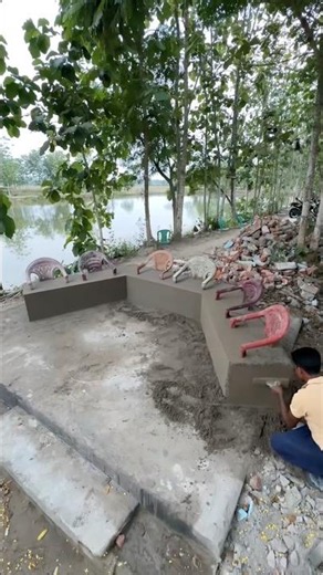 Outdoor sofa 🛋️ using plastic broken chairs #shorts #homedecor #idea #cementcrafts
