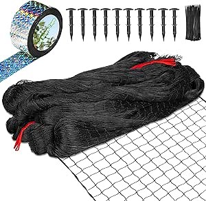 Bird Netting 25'x50' with 2" Mesh Garden Net with Bird Scare Tape, Avian Nettings for Chicken Coop Roof, Heavy Duty Nylon Nettings for Garden, Chicken Coop Netting Fruit Tree Net