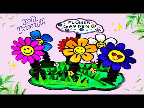 DIY Paper Flower Garden Model | How To Make 3D Paper Flower Garden For School Project