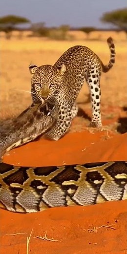 Leopard Battles Giant Python in Rare Savannah Encounter #wildlifeencounter #leopard #python