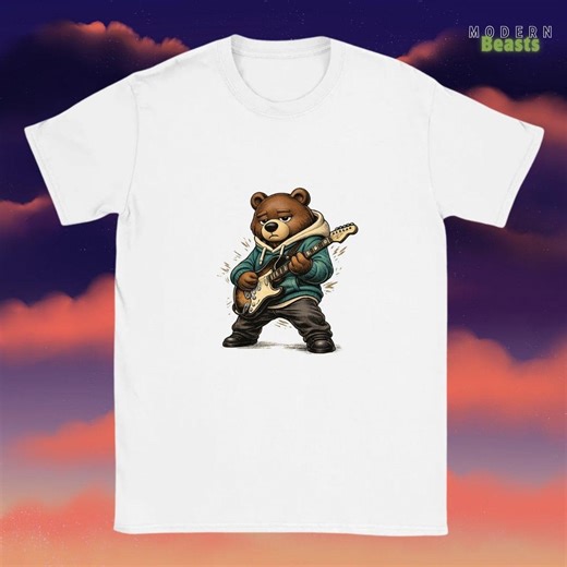 Bear Playing Electric Guitar T-shirt: Retro Music Lover Graphic Tee - Etsy