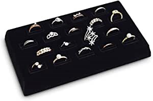 MOOCA 18 Slots Ring Tray Display, Slotted Ring Holder Display Jewelry Organizer Stand, Jewelry Ring Holder for Showcase Ring Display Stand, Black Velvet